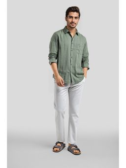 Crocodile - Cotton Blend Textured Green Casual Shirt