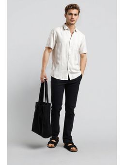 Crocodile - Cotton Linen Checks Off White Casual Shirt