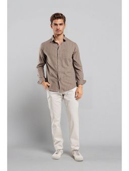 Crocodile - Cotton Blend Stripes Brown Casual Shirt