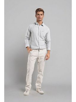 Crocodile - Cotton Blend Stripes Olive Casual Shirt