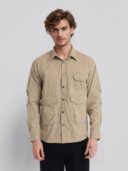 HIGHLANDER - Men Khaki 3D Popcorn Jacquard Textured Oversized Shirt
