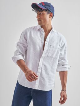 HIGHLANDER - Men White Dobby Textured Relaxed Shirt