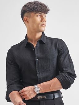 HIGHLANDER - Men Black Jacquard Textured Shirt