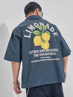 HIGHLANDER - Men Blue Boxy Back Printed Graphic Shirt