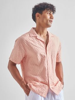 HIGHLANDER - Men Pink Jacquard Textured Relaxed Shirt