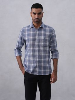 CRIMSOUNE CLUB - Men Checks Blue Shirt