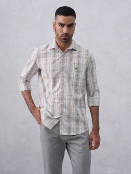 CRIMSOUNE CLUB - Men Checks Beige Shirt