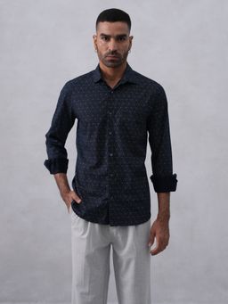 CRIMSOUNE CLUB - Men Self Design Navy Blue Shirt