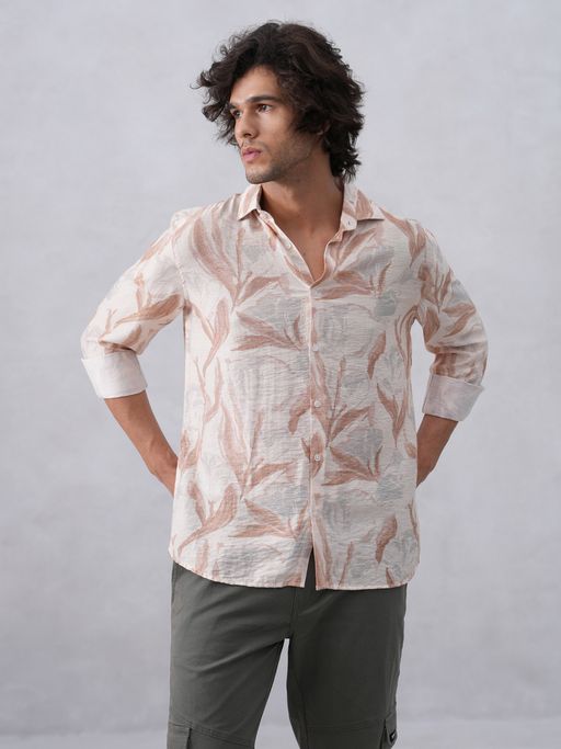 CRIMSOUNE CLUB Men Floral Peach Shirt