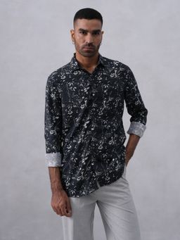 CRIMSOUNE CLUB - Men Floral Black Shirt