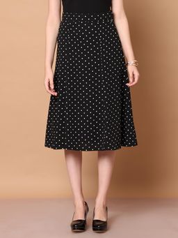 Exude - Black Sculpted Styles Polka Dot Midi Skirt