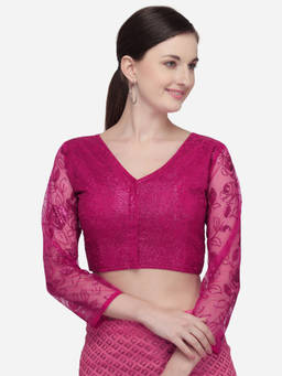 Amrutam Fab - Womens Sequences Pink Phantom Silk Stiched Blouse With V Neck