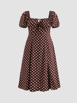 Cider - Fruit Square Neck Puff Sleeve Midi Dress Curve & Plus