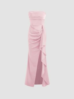 Cider - Woven Strapless Solid Ruched Maxi Dress