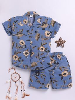 Clt.s - Blue Floral Short Sleeves Shirt and Shorts (Set of 2)