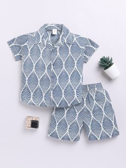 Clt.s - Navy Blue Printed Short Sleeves Shirt and Shorts (Set of 2)