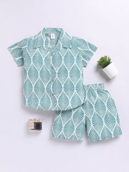Clt.s - Green Printed Short Sleeves Shirt and Shorts (Set of 2)