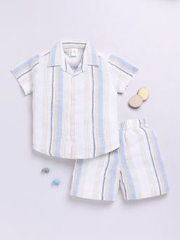 Clt.s - Off White Stripes Short Sleeves Shirt and Shorts (Set of 2)