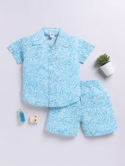 Clt.s - Blue Floral Short Sleeves Shirt and Shorts (Set of 2)