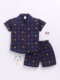 Clt.s - Navy Blue Printed Short Sleeves Shirt and Shorts (Set of 2)