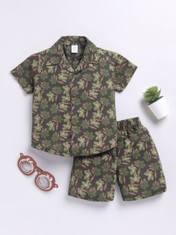 Clt.s - Green Floral Short Sleeves Shirt and Shorts (Set of 2)