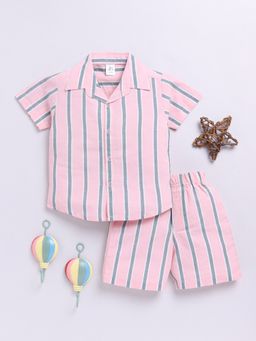Clt.s - Pink Stripes Short Sleeves Shirt and Shorts (Set of 2)