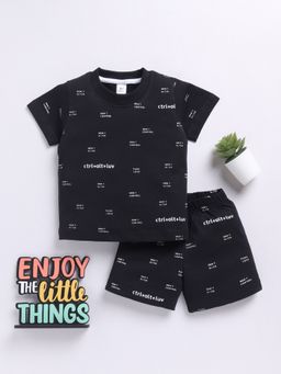 Clt.s - Black Printed Short Sleeves T-Shirt and T-Shirt and Shorts (Set of 2)