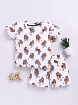 Clt.s - Off White Printed Short Sleeves T-Shirt and Shorts (Set of 2)