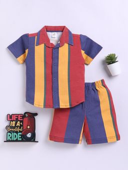 Clt.s - Multi-Color Colour Blocked Short Sleeves Shirt and Shorts (Set of 2)