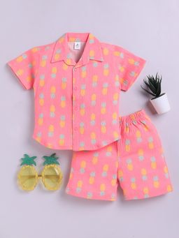 Clt.s - Coral Printed Short Sleeves Shirt and Shorts (Set of 2)