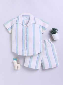 Clt.s - Off White Stripes Short Sleeves Shirt and Shorts (Set of 2)