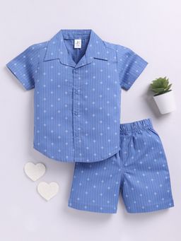 Clt.s - Blue Printed Short Sleeves Shirt and Shorts (Set of 2)