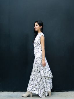 Contemponari - Women Lycra Printed White Co-Ord Set