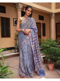 Mayurie - Alex Chanderi Hand Block Printed Saree with Unstitched Blouse