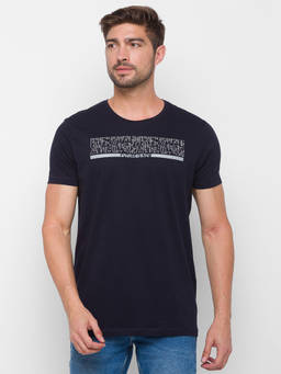 Spykar - Navy Cotton Slim Fit T-Shirt for Men
