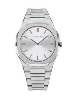 Aries Gold - Prestige Quartz Silver Round Sapphire Glass Dial Mens Watch - G 1031 S-SRG