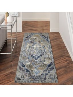 OBSESSIONS - Anti-Static Machine Made Polyester Bedside Runner, Blue & L Beige (2.5 x 5 Feet)