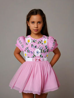 CHERRY CRUMBLE BY NITT HYMAN - Pink Party Wear Sequin & Beads Summer Girls Dress