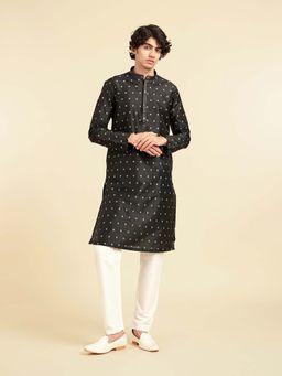 Diwas by Manyavar - Men Black Art Silk Kurta and Pyjama