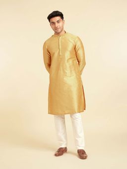Diwas by Manyavar - Men Yellow Art Silk Sequin Work Kurta and Pyjama