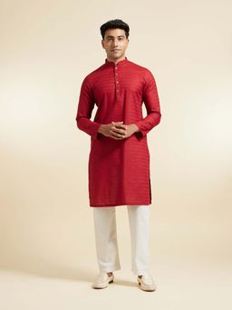 Diwas by Manyavar - Men Red Cotton Self Design Kurta and Pyjama