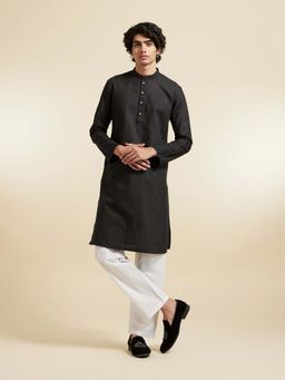 Diwas by Manyavar - Men Black Blended Cotton Self Design Kurta and Pyjama