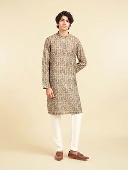 Diwas by Manyavar - Men Brown Blended Cotton Printed Kurta and Pyjama
