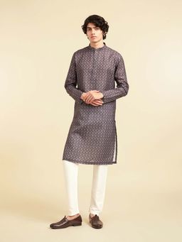 Diwas by Manyavar - Men Burgundy Blended Cotton Printed Kurta and Pyjama
