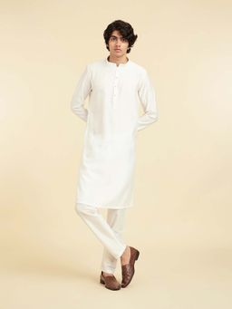 Diwas by Manyavar - Men White Blended Viscose Solid Kurta and Pyjama