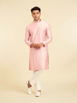 Diwas by Manyavar - Men Pink Blended Viscose Solid Kurta and Pyjama