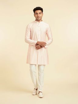 Diwas by Manyavar - Men Pink Blended Viscose Embroidery Kurta and Pyjama