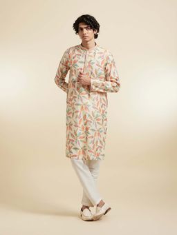 Diwas by Manyavar - Men Beige Blended Viscose Printed Kurta and Pyjama