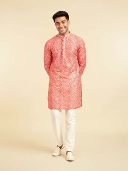 Diwas by Manyavar - Men Pink Art Silk Embroidered Work Kurta and Pyjama