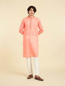 Diwas by Manyavar - Men Pink Cotton Self Design Kurta and Pyjama